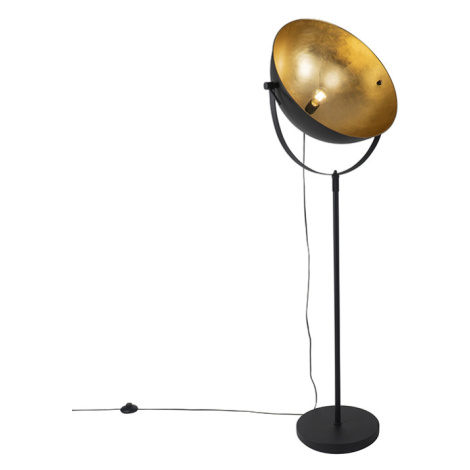 Priemyselná stojaca lampa čierna 50 cm so zlatom nastaviteľným - Magnax QAZQA