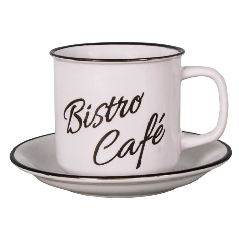 Biela kameninová šálka s tanierikom Antic Line Bistro - Café