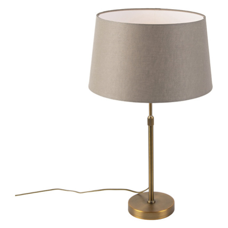 Bronzová stolová lampa s ľanovým tienidlom taupe 35cm - Parte