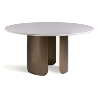 Estila Luxusný moderný okrúhly jedálenský stôl Petalos s tromi hnedými dizajnovými nohami a biel