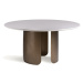 Estila Luxusný moderný okrúhly jedálenský stôl Petalos s tromi hnedými dizajnovými nohami a biel