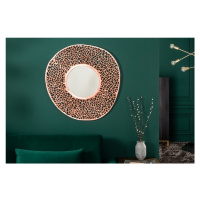 Estila Dizajnové okrúhle nástenné zrkadlo Hoja s kovovým rámom medenej farby 112cm