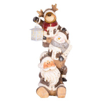 Dekorácia MagicHome Vianoce, Santa, sob a snehuliak s lampášikom, 1 LED, 2xAAA, keramika, 29x24x