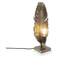 Stolná lampa v štýle art deco bronzová s mramorovou základňou - Leaf