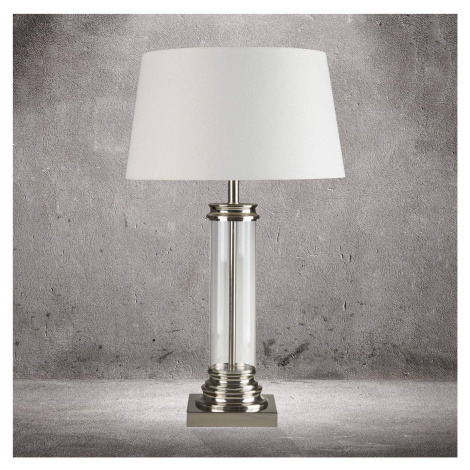 Stolná lampa Pedestal, strieborná tienidlo krémové Searchlight