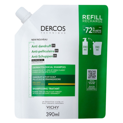VICHY DERCOS Šampón proti lupinám suché vlasy - náhradná náplň 390 ml