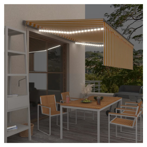 vidaXL Automatická markíza tienidlo&LED&senzor vetra 4,5x3m žlto-biela