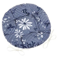 BELLATEX Sedák DITA 62/410 – okrúhly, prešívaný, priem. 40 cm, modrá kocka s kvetom