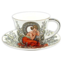 Home Elements Porcelánový hrnček 250 ml s tanierikom, Mucha svetlý