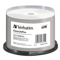 Verbatim CD-R, 43745, DataLifePlus Wide Inkjet Printable, 50-pack, 700MB, 52X, 80min., 12cm, spi