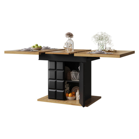Modfu JEDÁLENSKÝ stôl z MDF 140x80x75 cm čierny a prírodný rozkladací s obojstranným výsuvom a ú