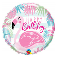 Balónik fóliový Happy Birthday plameniak