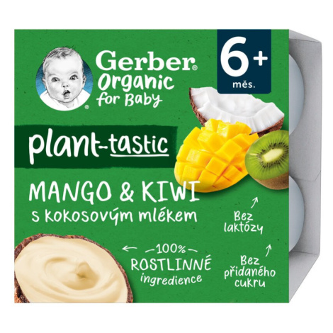 GERBER Organic 100% Dezert rastlinný mango a kiwi s kokosovým mliekom (4x 90 g)​