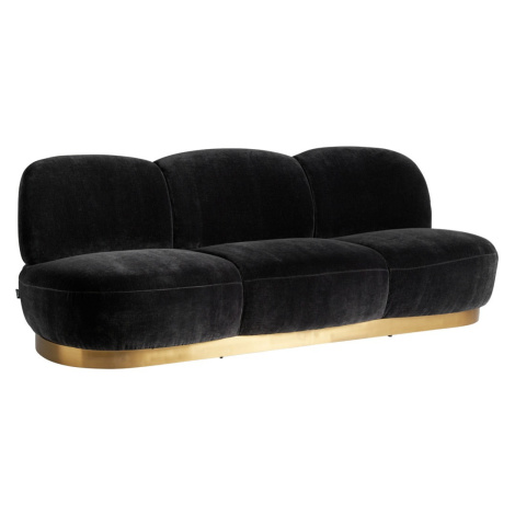 Estila Luxusná art deco čalúnená sedačka Avondale s čiernym zamatovým poťahom a zlatou podstavou