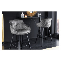 Estila Glamour dizajnová barová stolička Rufus s tmavosivým zamatovým čalúnením a čiernou konštr