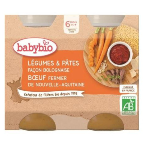 BABYBIO Zelenina s cestovinami na bolonský spôsob s hovädzím (2x 200 g)