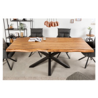 Estila Industriálny masívny jedálenský stôl Mammut z akáciového dreva hnedej farby a s čiernymi 