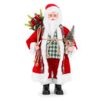 Dekorácia MagicHome Vianoce, Santa s taškou s darčekmi a stromčekom, keramika, 46 cm