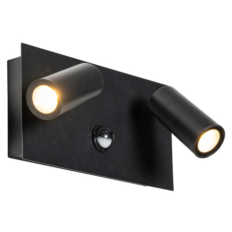 Vonkajšie nástenné svietidlo čierne vrátane LED 2-svetelného pohybového senzora - Simon QAZQA