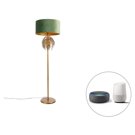 Inteligentná stojaca lampa zlatá so zeleným tienidlom vrátane Wifi A60 - Botanica QAZQA