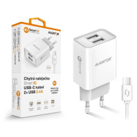 Múdra sieťová nabíjačka ALIGATOR 2,4A, 2xUSB, smart IC, biela, USB-C kábel