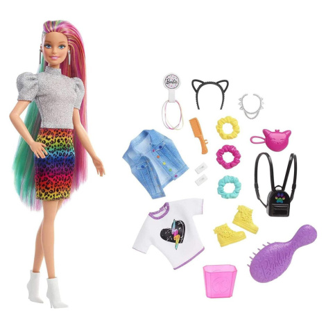 Mattel Barbie Leopardí bábika s dúhovými vlasmi a doplnky