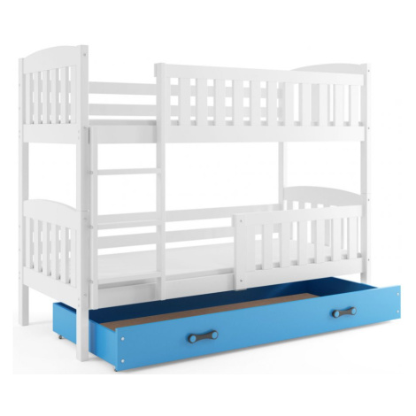 BMS Detská poschodová posteľ KUBUŠ | 80 x 190 cm FARBA: Biela, DOPLNKOVÁ FARBA: Modrá