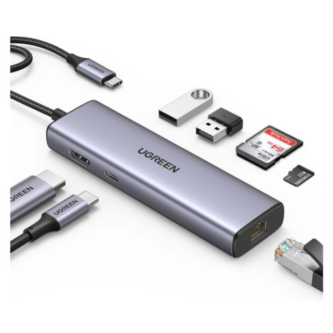 UGREEN USB-C to 2*USB3.0+HDMI+RJ45+SD&TF +PD port Converter