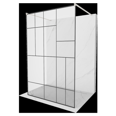 Mexen Kioto, sprchová zástena Walk-In 130 x 200 cm, 8mm sklo čierny vzor, brúsená oceľ profil,  