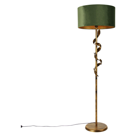 Vintage stojaca lampa starožitná zlatá so zeleným tienidlom - Linden QAZQA