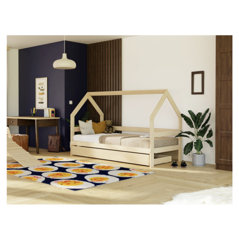 Benlemi Detská drevená posteľ domček SAFE 3v1 so zábranou a úložným šuplíkom Zvoľte farbu: Tmavo