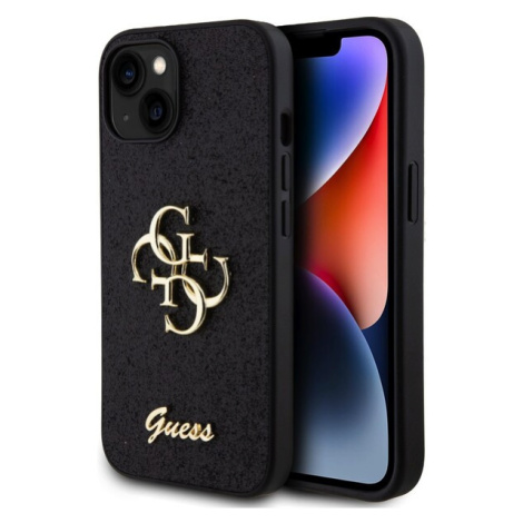 Guess PU Fixed Glitter 4G Metal Logo Zadný Kryt pre iPhone 15 Black