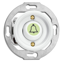 Okrúhle retro tlačidlo (1/0) symbol zvončeka, podsvietené, biely porcelán (THPG)