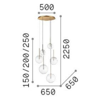 Ideal Lux Equinoxe závesné svietidlo 6 svetiel mosadznej farby s čírym