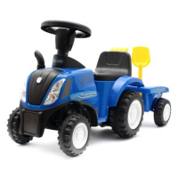 Detské odrážadlo traktor s vlečkou a náradim Baby Mix New Holland modrý