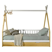 Domčeková detská posteľ z borovicového dreva s úložným priestorom v prírodnej farbe 90x200 cm TI