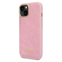 Guess PU Croco with Metal Camera Outline Zadný Kryt pre iPhone 14 Pink