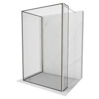 Mexen Kioto, 3-stenová sprchová zástena Walk-In Walk-in 100 x 90 x 30 cm, 8mm číre sklo čierny v