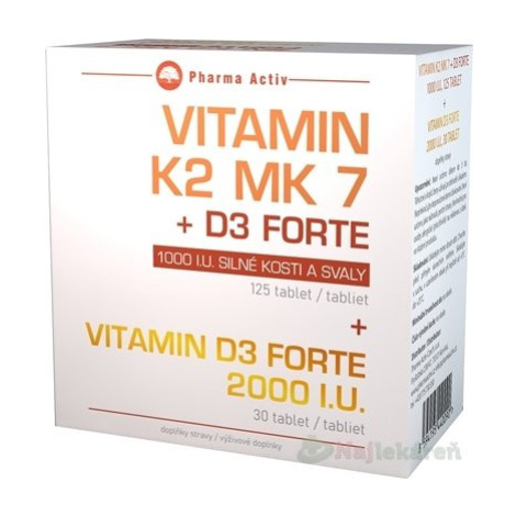 Pharma Activ Vitamín K2 MK 7 + D3 FORTE 1000 I.U., (125ks + 30ks)