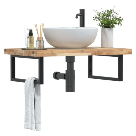 vidaXL Polica pod umývadlo nástenná oceľ a akáciový masív