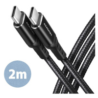 AXAGON BUCM-CM20AB cable USB-C  <-> USB-C 2.0, 2m, PD 60W, 3A, ALU, braid, Black