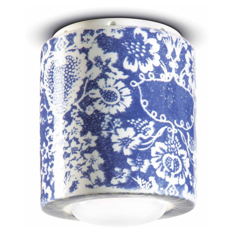PI stropné svietidlo, kvetinový vzor, Ø 12,5 cm modrá/biela Ferro Luce