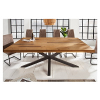 Estila Industriálny masívny stôl Comedor z masívneho dreva a čiernymi prekríženými nohami z kovu