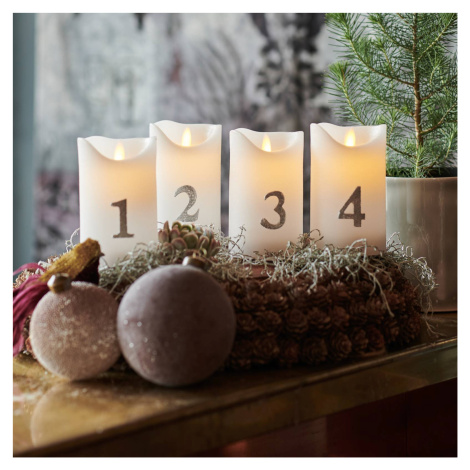 LED sviečka Sara Advent 4ks výška 12,5cm biela/strieborná SIRIUS