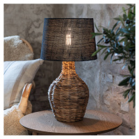 Stolová lampa Paglia, prírodná/čierna, ratan/juta, výška 58 cm