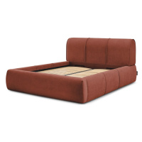 Oranžová čalúnená dvojlôžková posteľ s úložným priestorom s roštom 160x200 cm Vernon – Bobochic 
