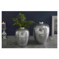 Estila Dizajnový set dvoch váz Mumbai v orientálnom štýle z kovu striebornej farby s kladivkovým