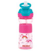 NUBY Fľaša športová s mäkkou sklopiteľnou slamkou 360 ml, ružová, 3+