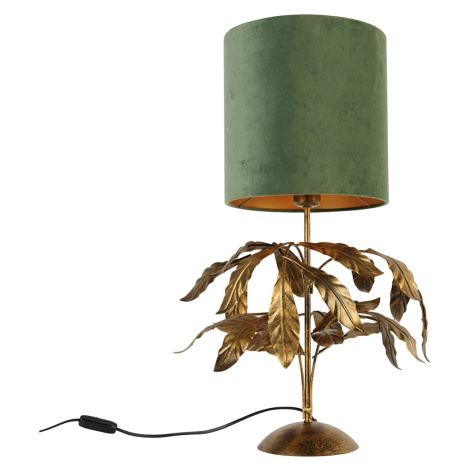 Vintage stolná lampa starožitná zlatá so zeleným tienidlom - Linden QAZQA