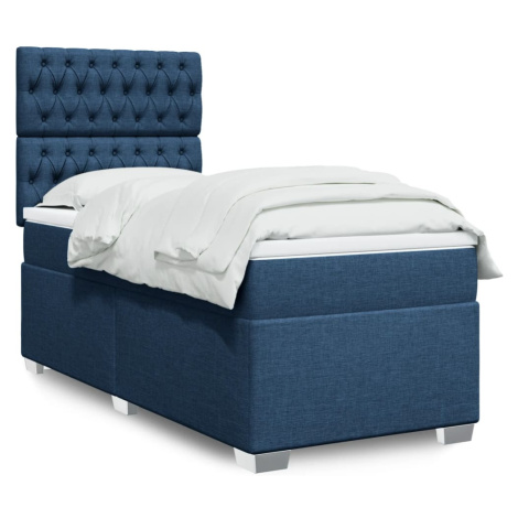 vidaXL Posteľný rám boxspring s matracom modrý 90x190 cm látka